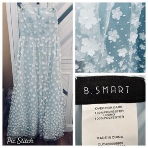 B. Smart Junior's Size 9‎ Baby Blue White Flowers Strapless Floor Length Dress